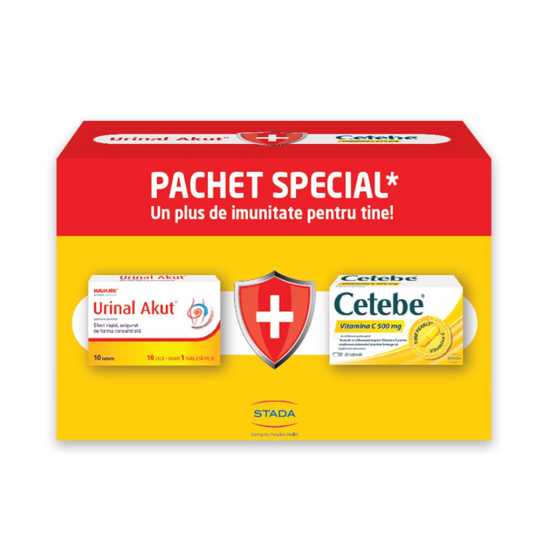 Pachet Urinal Akut + Cetebe Vit C 500 mg, 10 tablete + 30 capsule, Stada