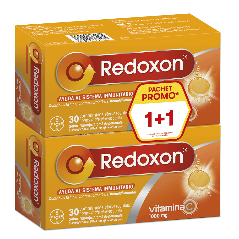 Pachet Redoxon cu Vitamina C, 1000 mg, 2x30 comprimate, aroma de portocale, Bayer