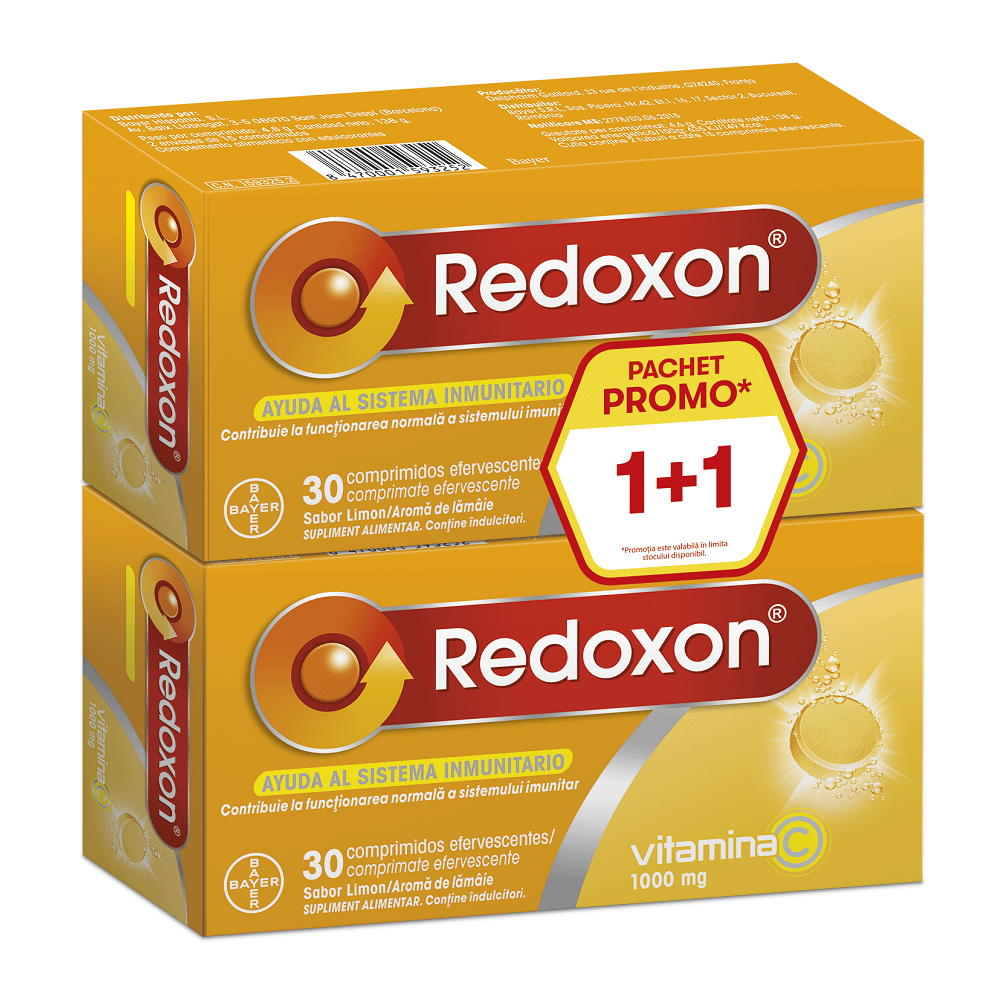 Pachet Redoxon cu vitamina C 1000 mg si aroma de lamaie, 2x30 comprimate, Bayer