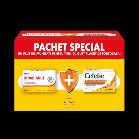 Pachet Urinal Akut + Cetebe Express Vit C 600 mg, 10 tablete + 30 comprimate, Stada