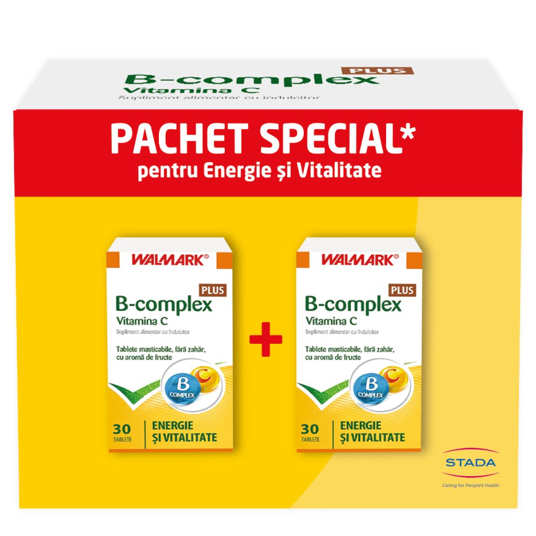 Pachet B complex Plus Vitamina C, 30+30 capsule, Walmark