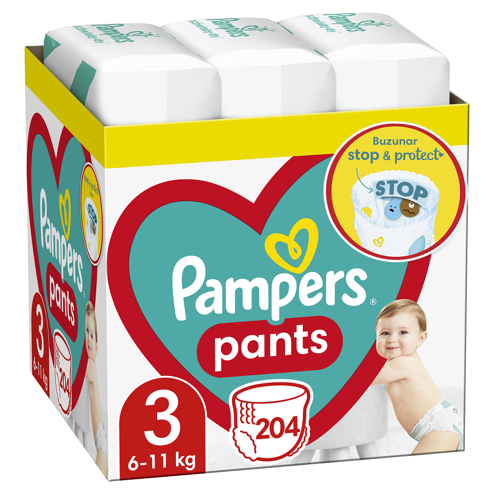 Scutece Pants Stop&Protect XXL Box, Nr.3, 6-11 kg, 204 buc, Pampers