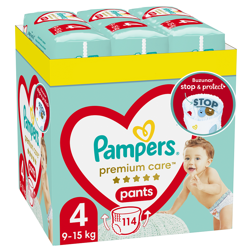 Scutece Pants Premium Care XXL Box, Nr.4, 9-15 kg, 114 buc, Pampers