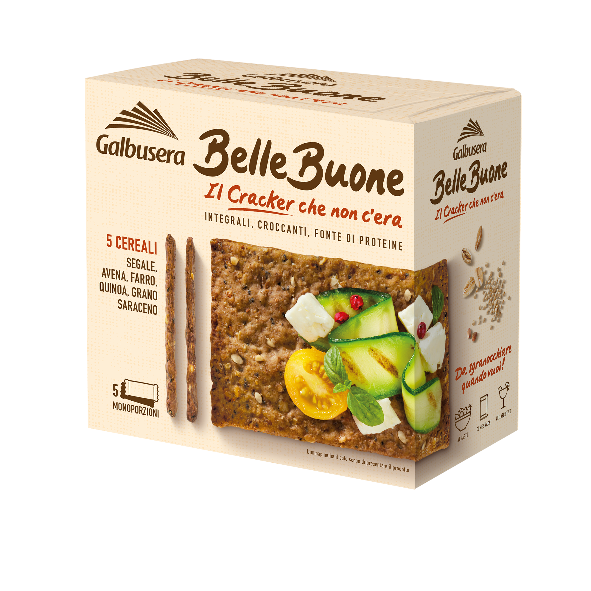 Crackers integrali cu 5 cereale Bellebuone, 200 g, Galbusera