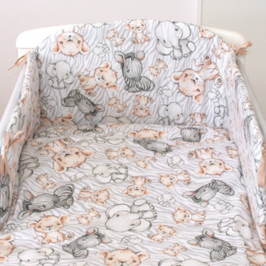 Set lenjerie de pat cu protectie laterala, Safari Bej, 120 x 60 cm, Amy