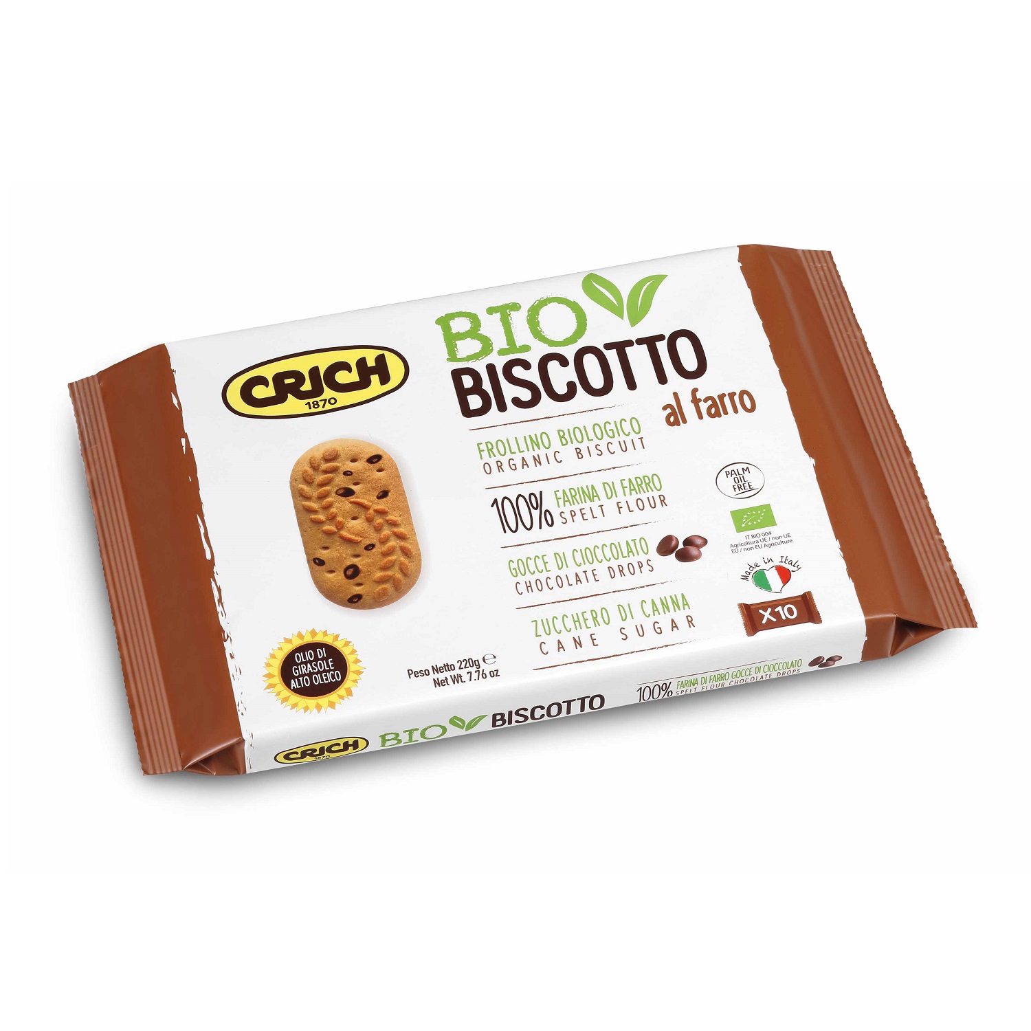 Biscuiti spelta cu ciocolata Bio, 220 gr, Crich