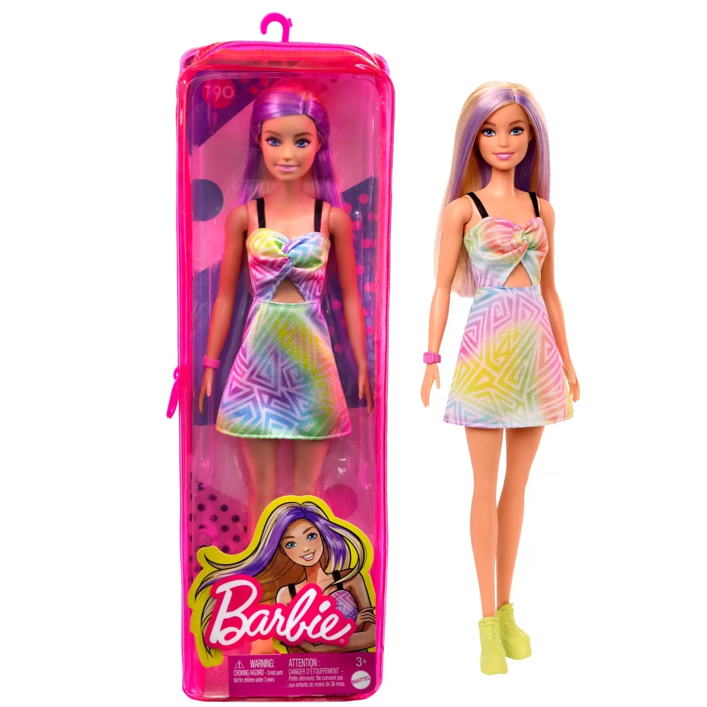 Papusa Barbie Fashionista, blonda cu suvite mov, Barbie