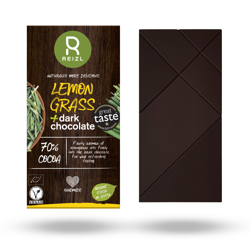 Ciocolata neagra Bio cu lemongrass, 70 gr, Reizl