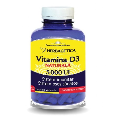 Vitamina D3 naturala 5000 UI, 120 capsule, Herbagetica