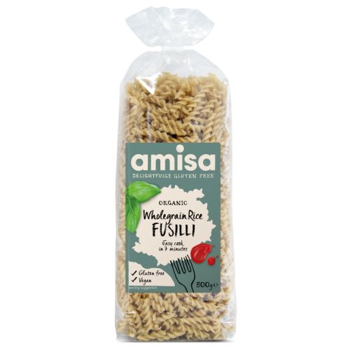 Fusilli din orez integral Bio fara gluten Amisa, 500 g, Bio Holistic