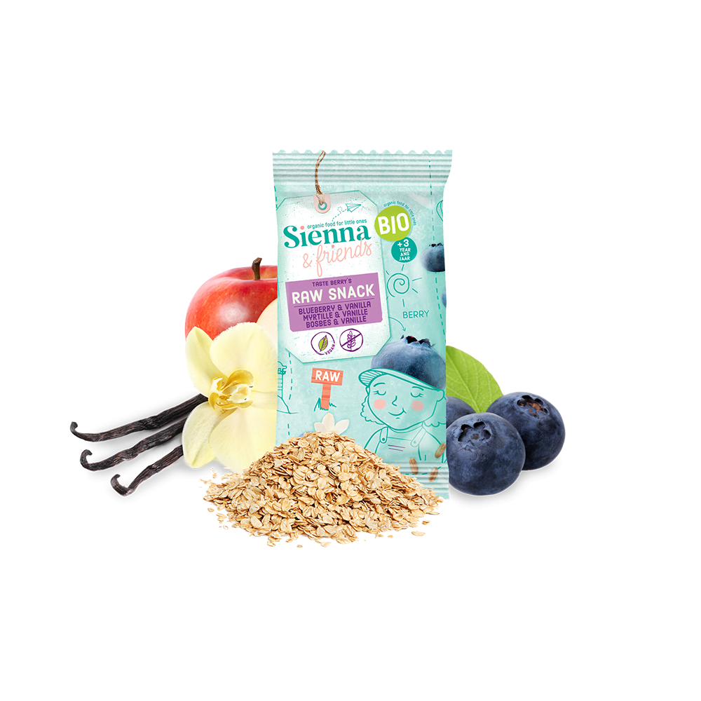 Snack raw vegan Bio cu afine si vanilie, 3 ani +, 20 g, Sienna & friends