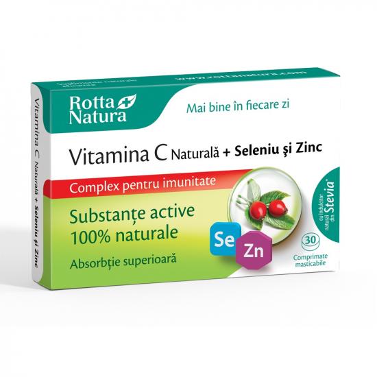 Vitamina C Naturala + Seleniu si Zinc, 30 comprimate masticabile, Rotta Natura