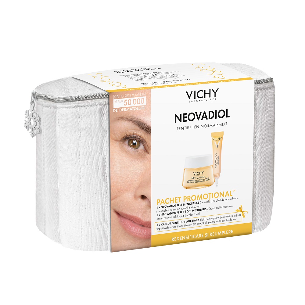 Pachet Crema de zi pentru ten normal-mixt + Crema contur ochi si buze Neovadiol Peri-Menopause, 50/15 ml, Vichy