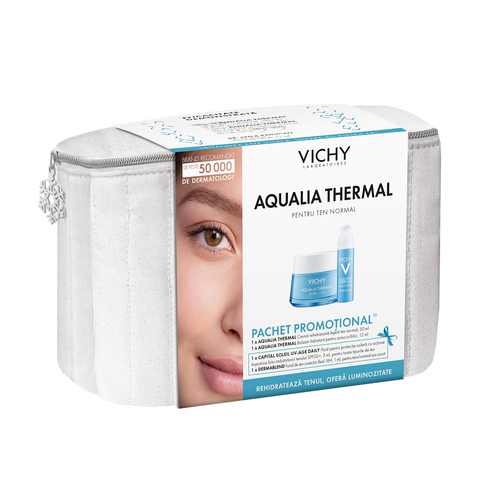 Pachet Crema hidratanta pentru ten normal + Balsam hidratant pentru zona ochilor Aqualia Thermal, 50 /15 ml, Vichy