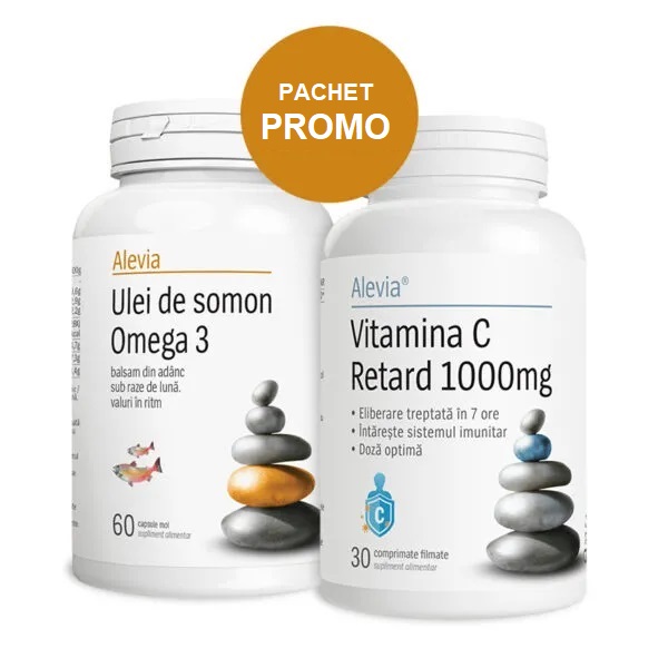 Ulei de somon Omega 3 + Vitamina C Retard, 1000 mg, 60 + 30 capsule, Alevia