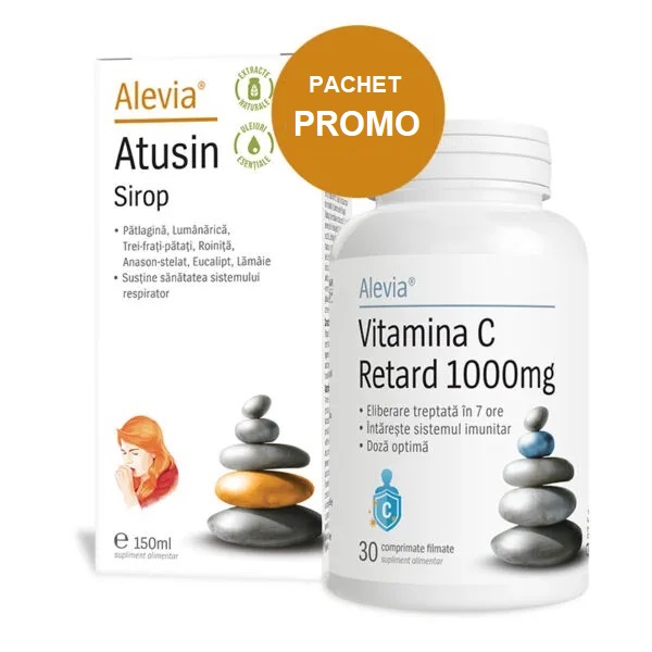 Sirop Atusin + Vitamina C Retard, 1000 mg, 150 ml + 30 comprimate, Alevia