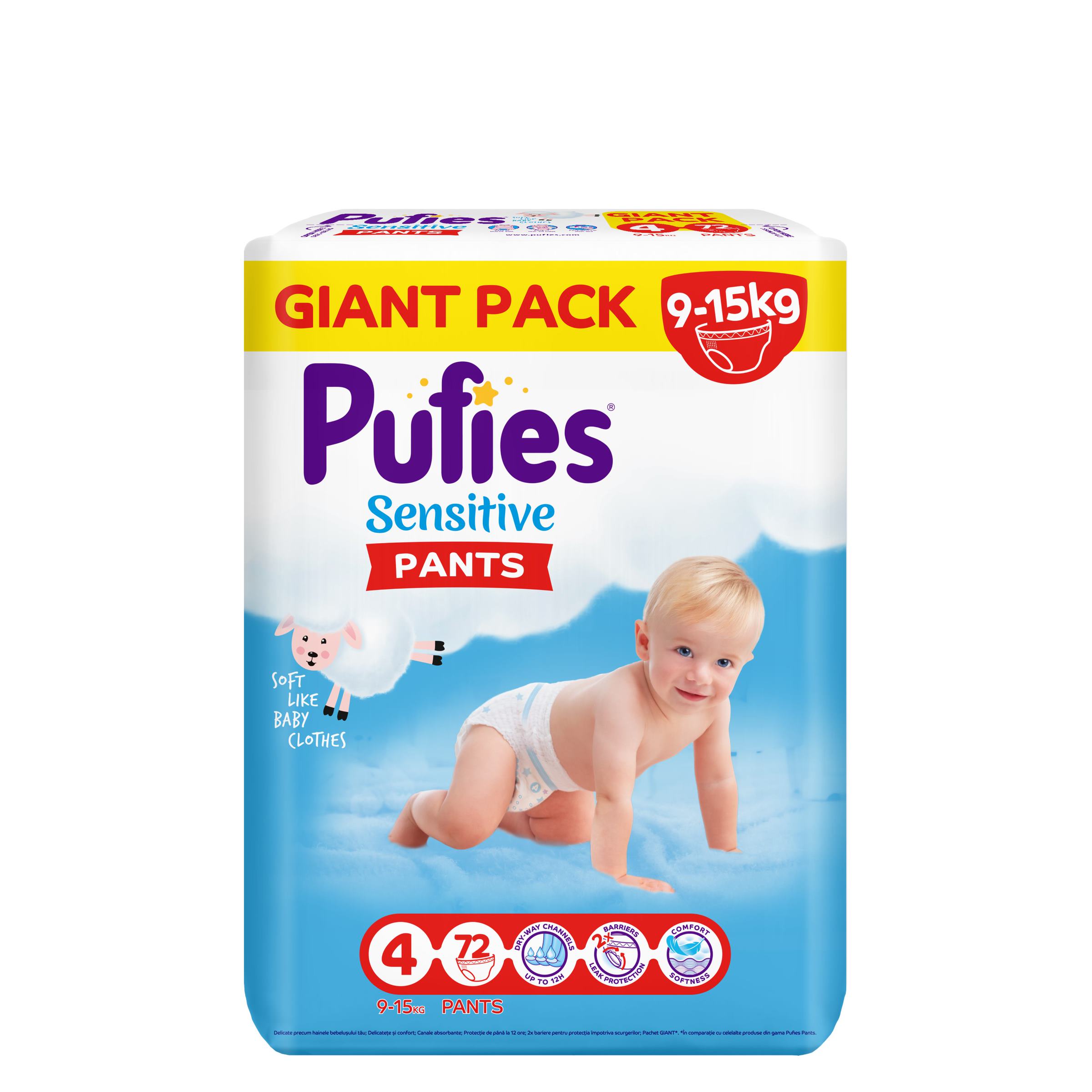 Scutece Pants Pufies Sensitive GP Maxi, 9-15 kg, Nr.4. 72 bucati, Pufies