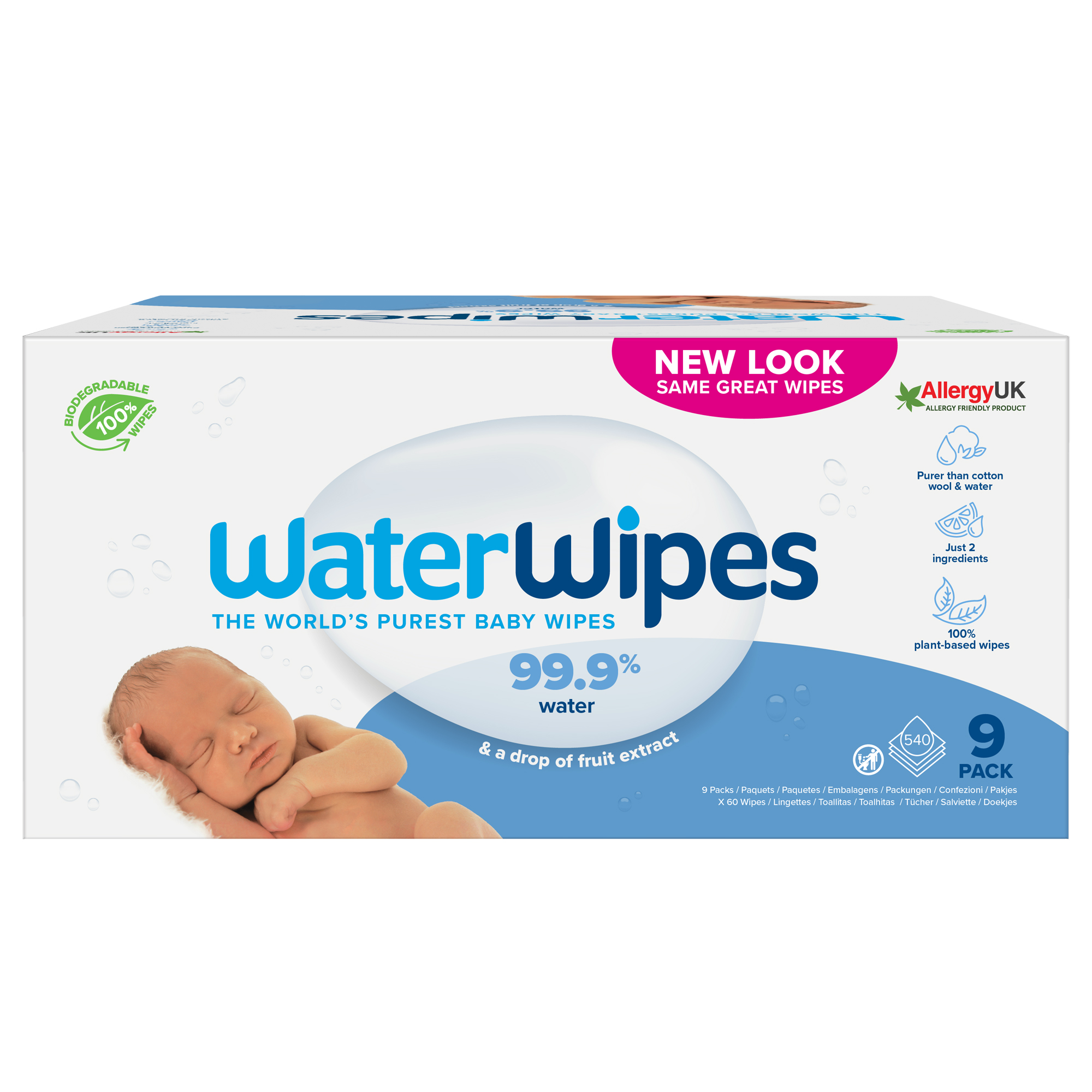 Servetele umede pentru bebelusi fara parfum, +0 luni, 9x60 bucati, WaterWipes