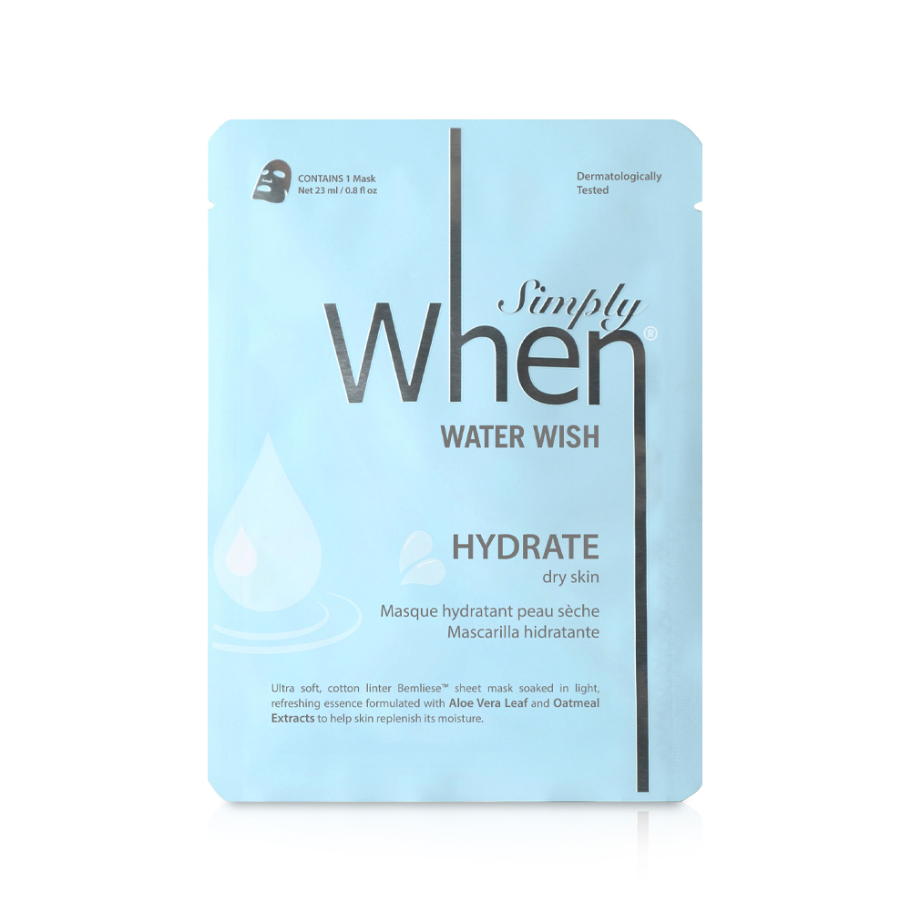 Masca servetel hidratanta cu acid hialuronic si aloe vera Water Wish, 23 g, When Beauty