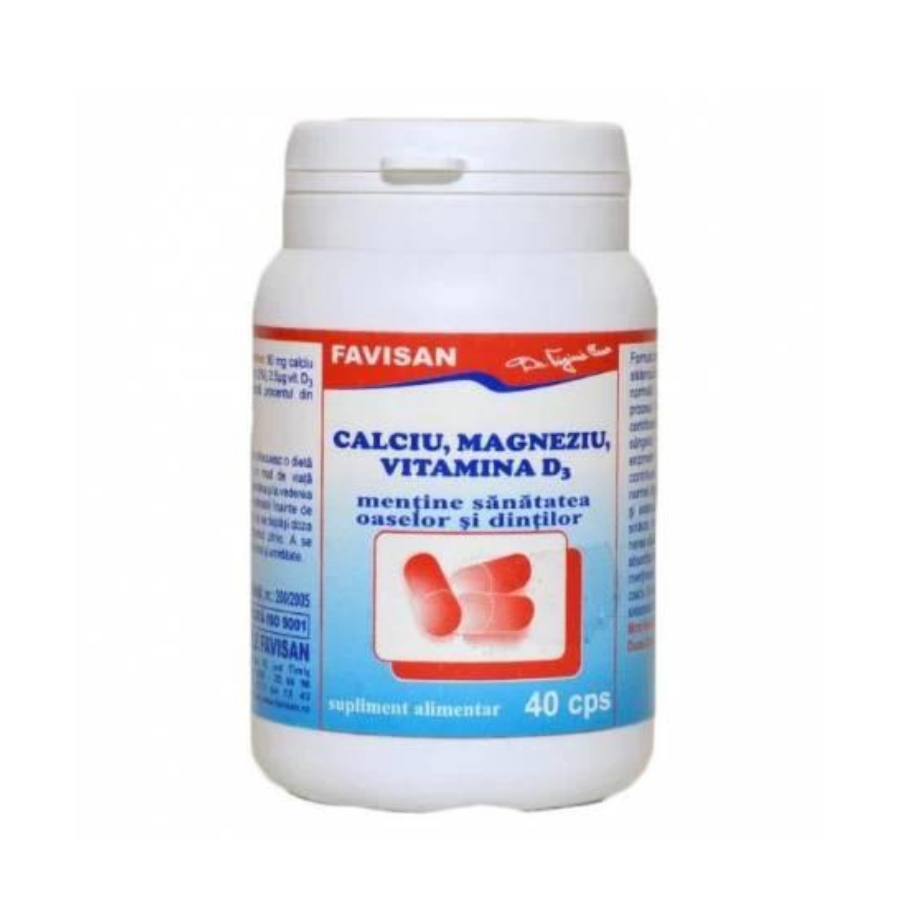 Calciu, Magneziu, Vitamina D3, 40 capsule, Favisan