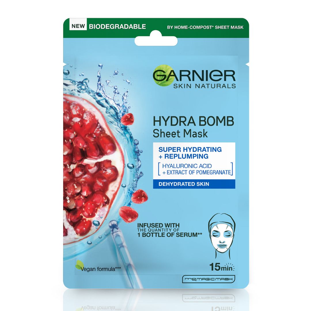 Masca servetel Garnier cu rodie Hydra Bomb, 28 g, Loreal
