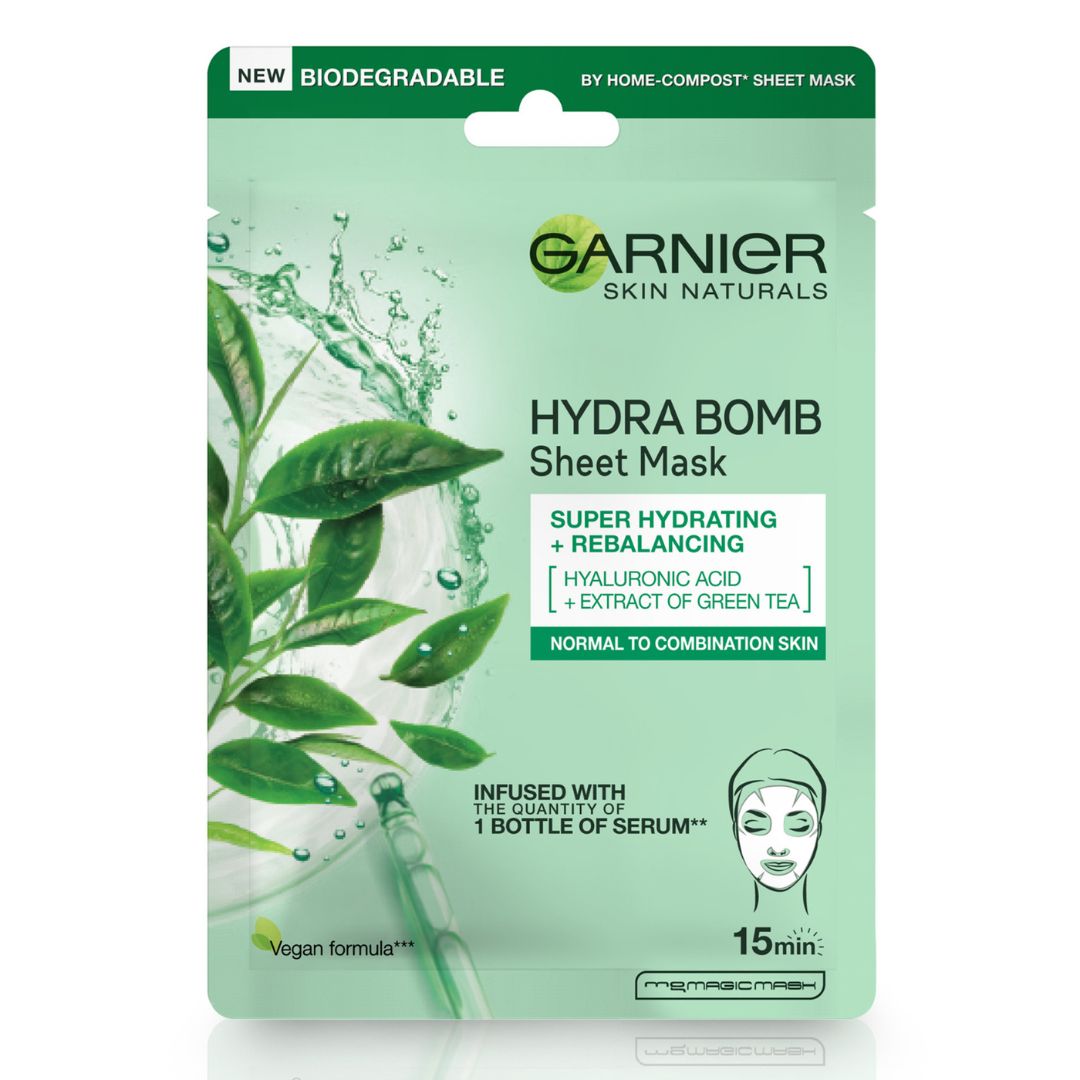 Masca servetel Garnier cu ceai verde Hydra Bomb, 28 g, Loreal
