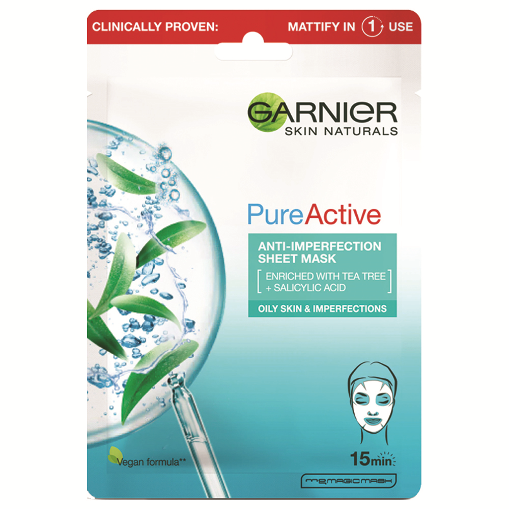 Masca servetel Garnier anti-imperfectiuni Pure Active, 23 g, Loreal