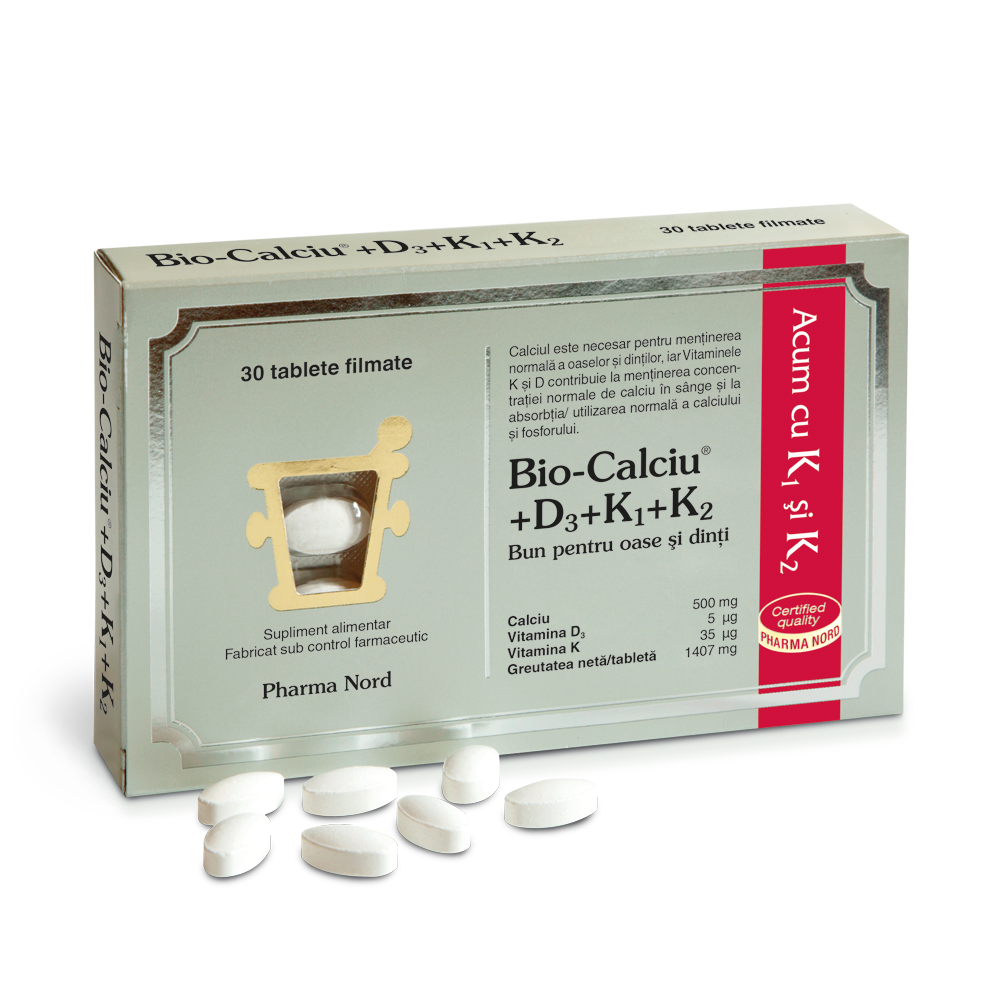 Bio-Calciu + D3 + K1 + K2, 30 tablete, Pharma Nord