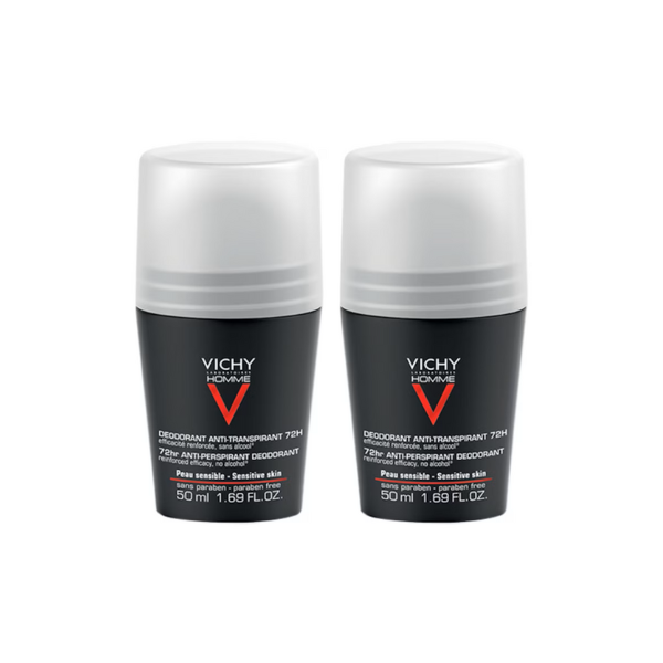 Pachet Deodorant roll-on antiperspirant control extrem pentru barbati, 50 ml + 50 ml, Vichy