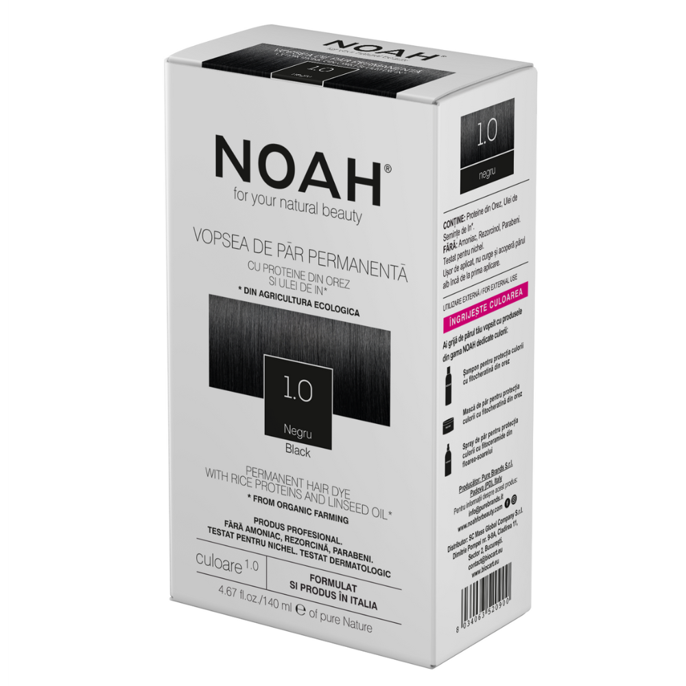 Vopsea de par naturala, Negru 1.0, 140 ml, Noah