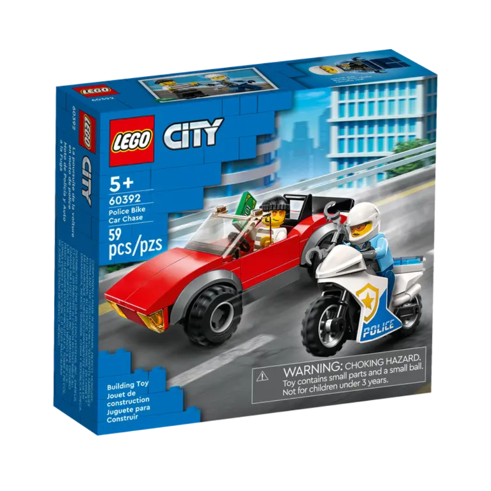 Politist pe motocicleta in urmarirea unei masini Lego City, 5 ani+, 60392, Lego