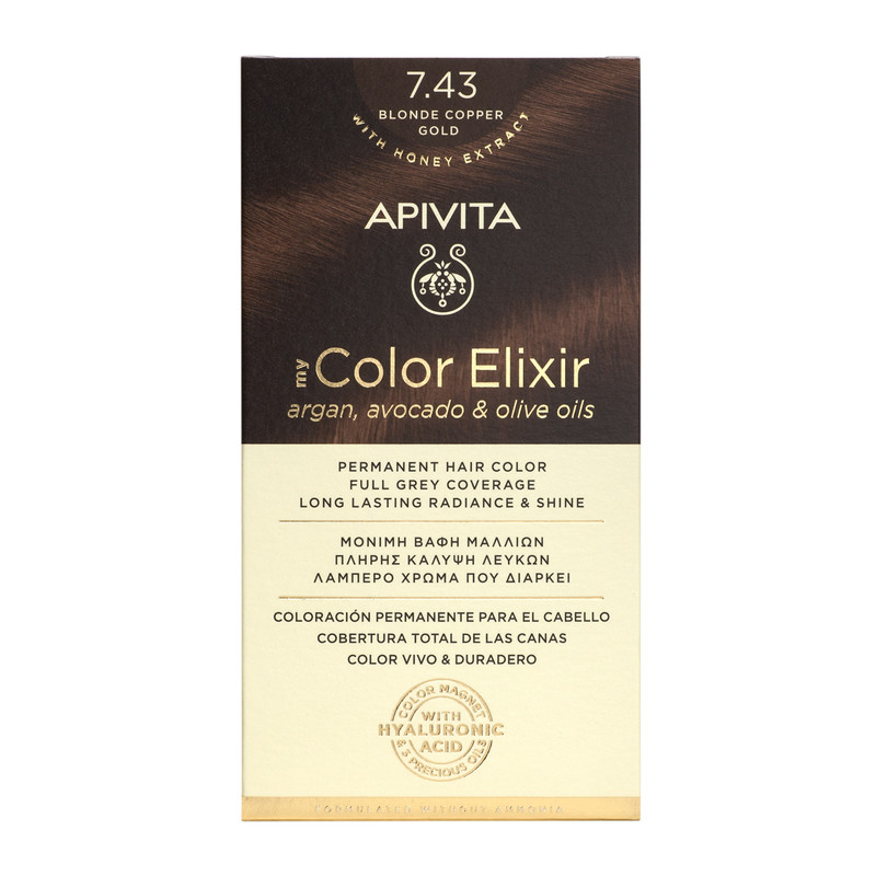Vopsea pentru par My Color Elixir, nuanta 7.43, Apivita