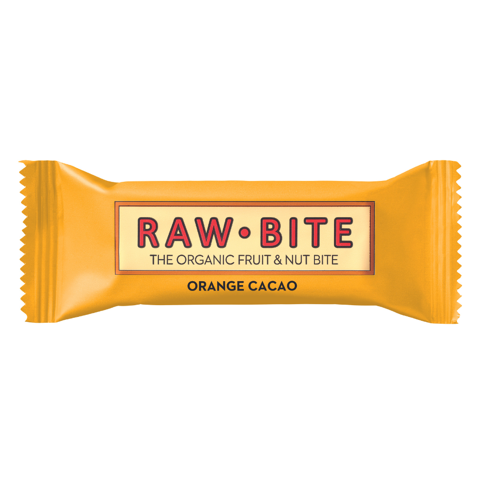 Baton fara gluten cu cacao si portocale, 50 g, Rawbite