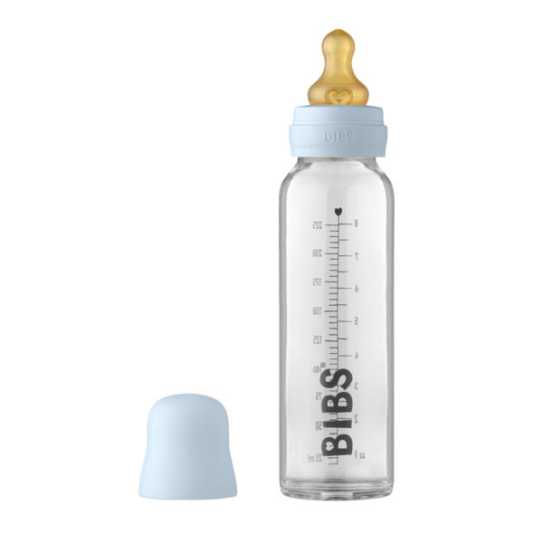 Set complet biberon anticolici din sticla, 225 ml, Baby Blue, Bibs