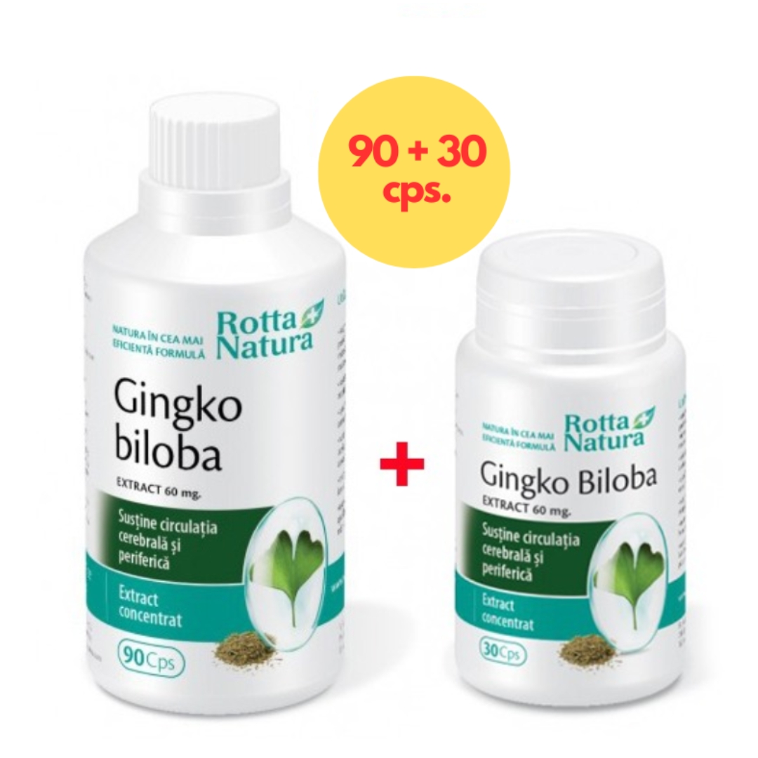 Pachet Ginkgo Biloba 60 mg, 90 + 30 capsule, Rotta Natura
