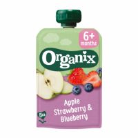 Piure Bio din mere, capsuni si afine, +6 luni, 100 g, Organix