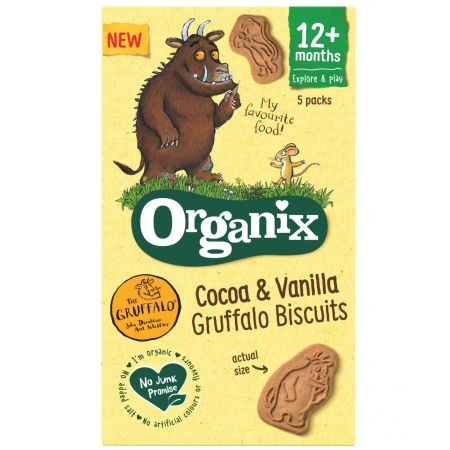Biscuiti Bio cu cacao si vanilie Gruffalo, +12 luni, 100 g 5 pungute x 20g