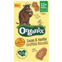 Biscuiti Bio cu cacao si vanilie Gruffalo, +12 luni, 100 g 5 pungute x 20g, Organix