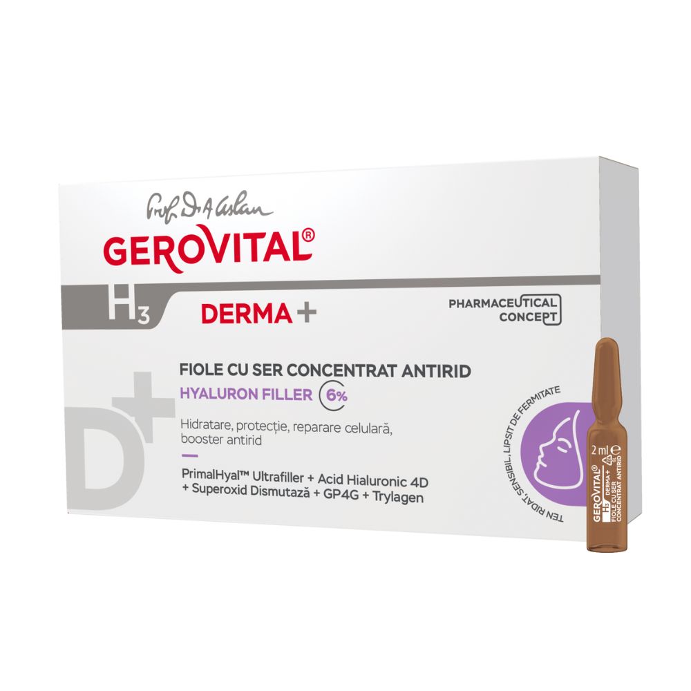 Fiole cu ser concentrat antirid Gerovital H3 Derma+, 10 x 2 ml, Farmec