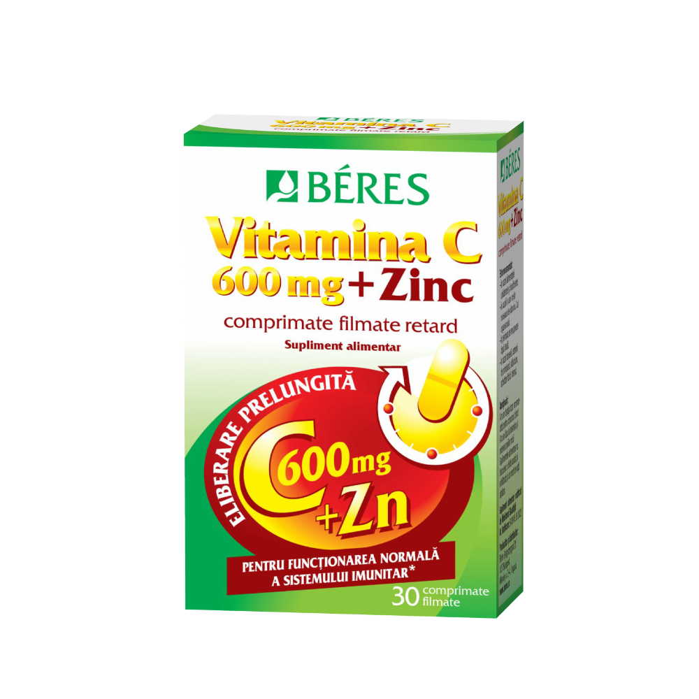 Vitamina C 600 mg + Zinc, 30 comprimate filmate retard, Beres