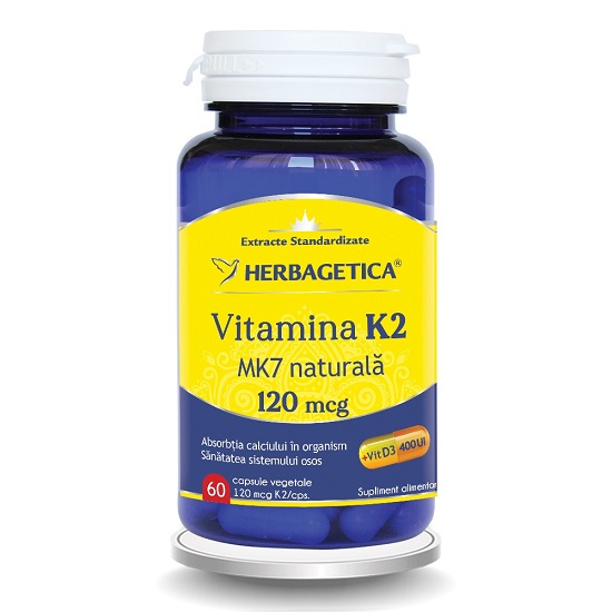 Vitamina K2 MK7 naturala 120mcg, 60 capsule, Herbagetica