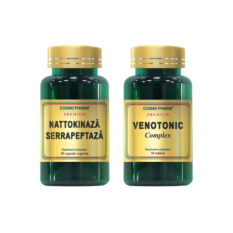 Pachet Nattokinaza Serrapeptaza, 30 capsule +  Venotonic Complex, 30 tablete, Cosmopharm