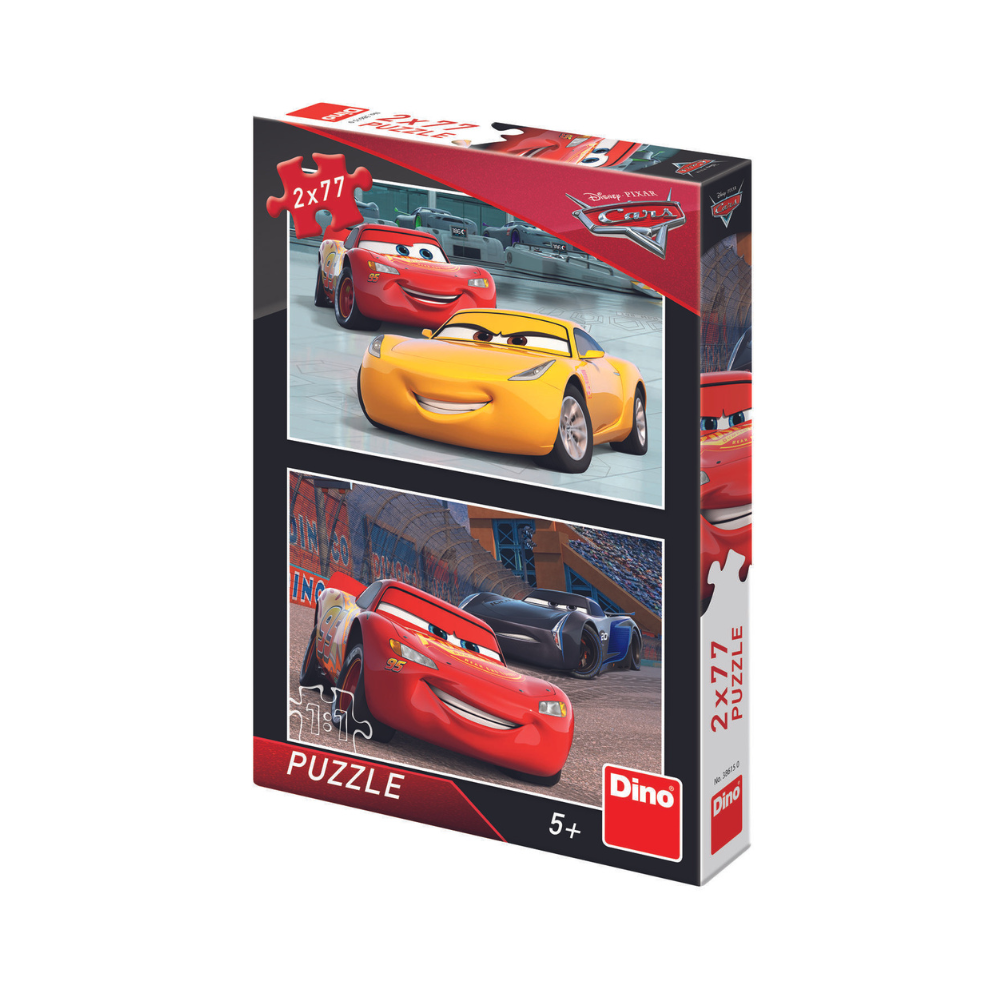 Puzzle 2 in 1 Cars 3: Cursa cea mare, 5 ani+, 2x77 piese, Dino Toys