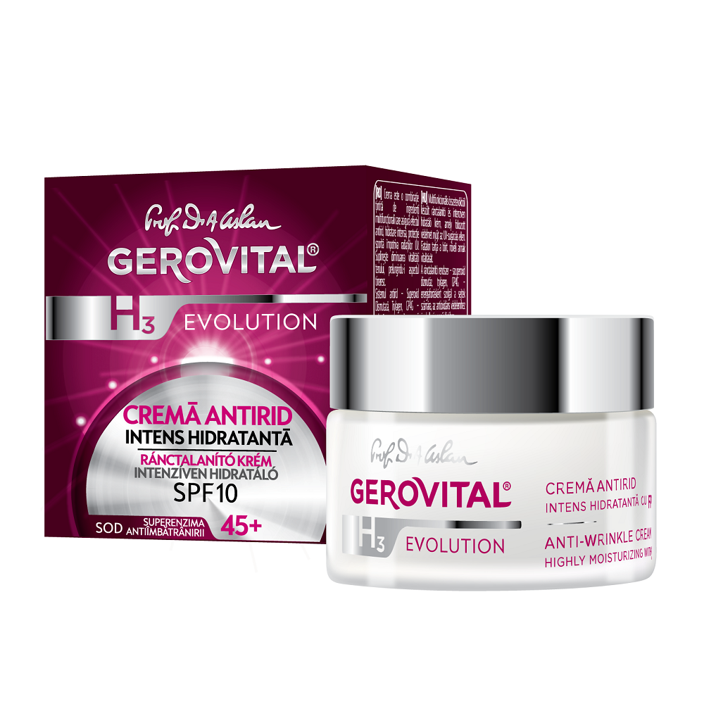 Crema antirid intens hidratanta Gerovital H3 Evolution, 45+ SPF10, 50 ml, Gerovital
