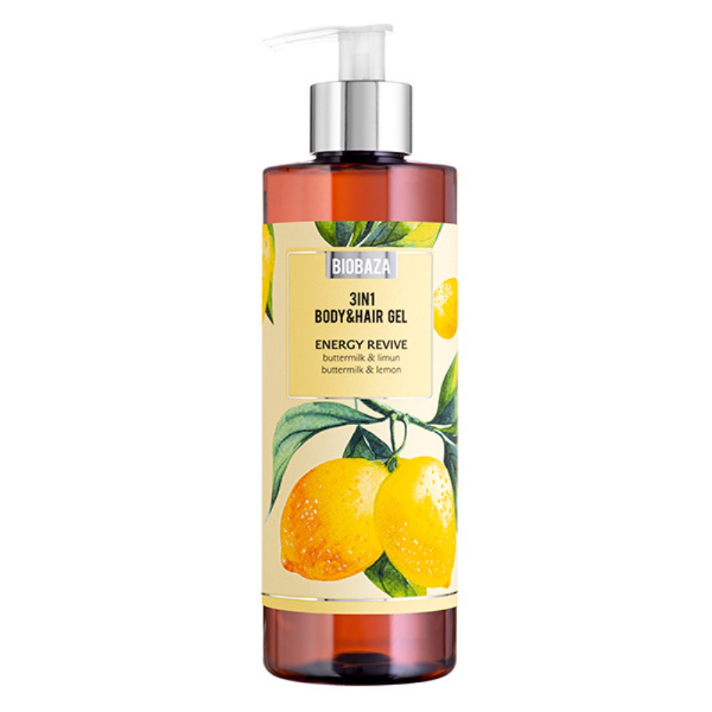 Sampon si gel de dus cu parfum natural de Lemon Buttermilk Energy Revive, 400 ml, Biobaza