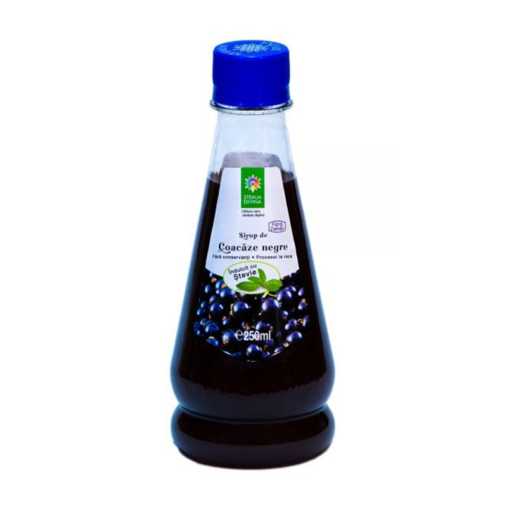 Sirop de coacaze negre indulcit cu stevie, 250 ml, Steaua Divina