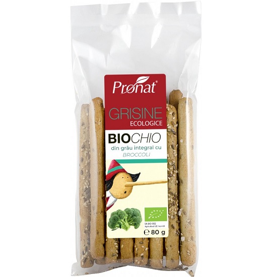 Grisine Biochio Bio din faina integrala de grau cu broccoli, 80 g, Pronat