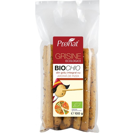 Grisine Bio din grau integral cu aroma de pizza Biochio, 100 g