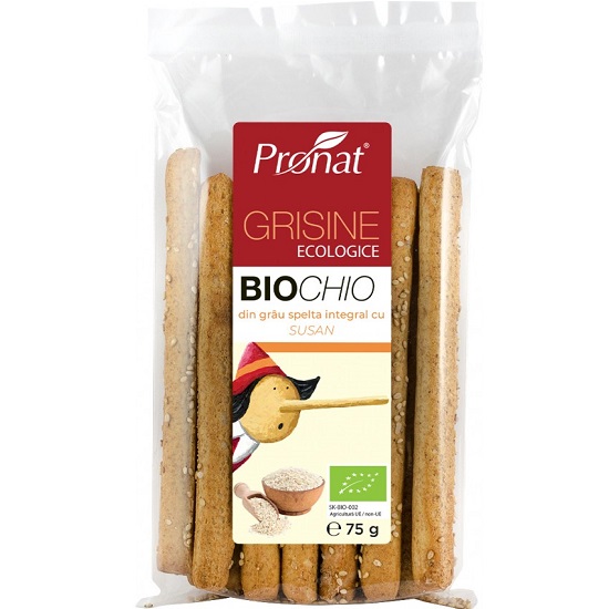 Grisine Biochio Bio din grau spelta integral cu susan, 75 gr, Pronat