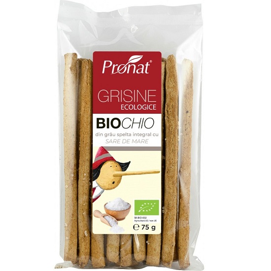 Grisine Bio din grau spelta integral cu sare de mare Biochio, 75 gr, Pronat